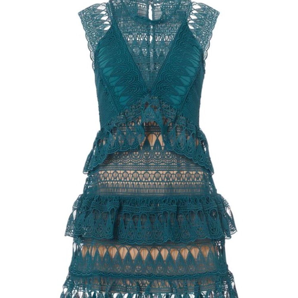 Self Portrait Teardrop Guipure dress in Teal - NWT